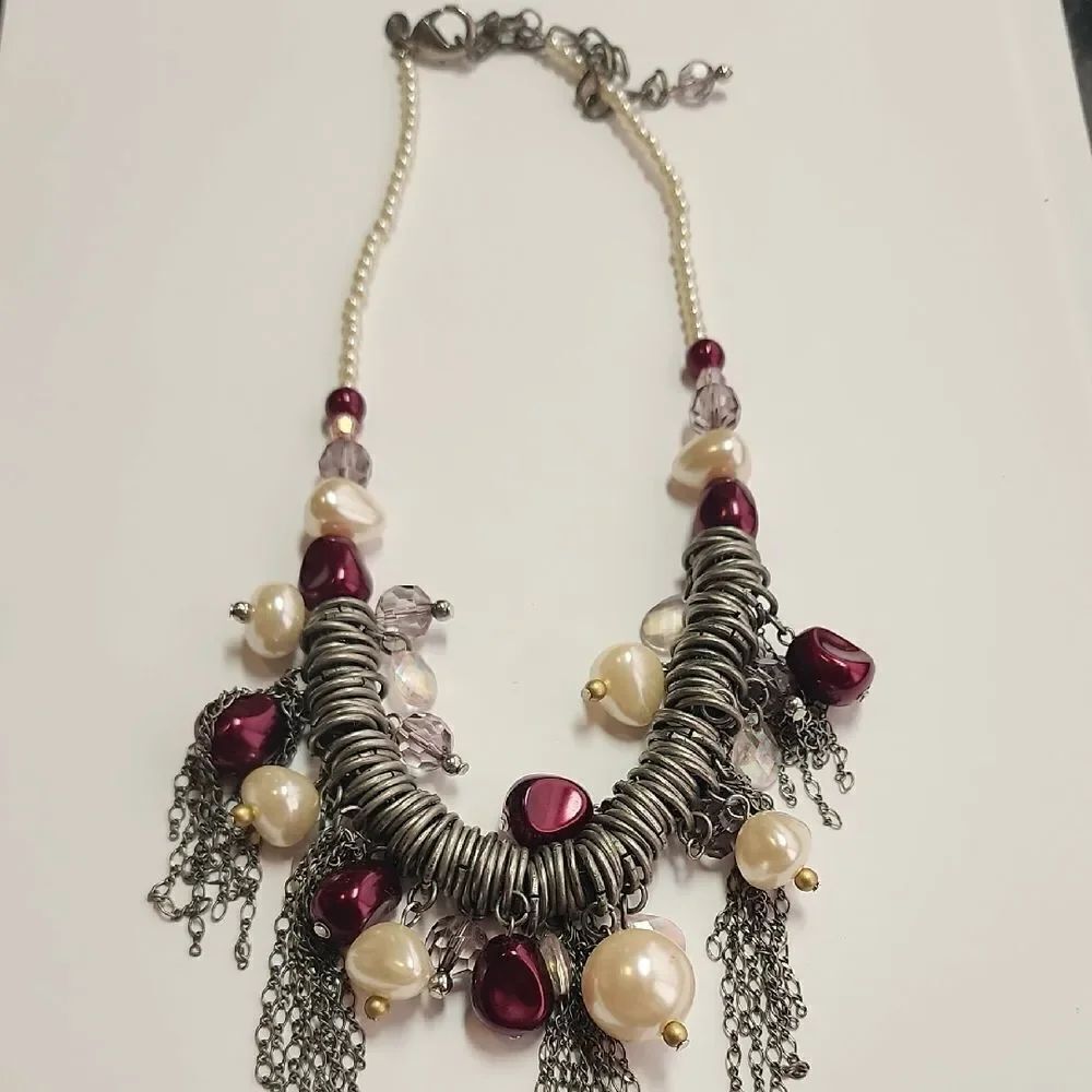 Chicos Chain And Faux Pearl Necklace